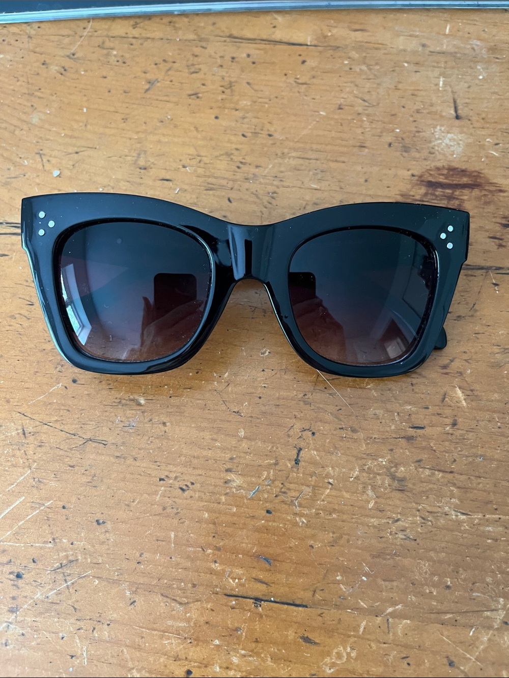 Black Cat-Eye Sunglasses with Stud Detail - Women Accessories